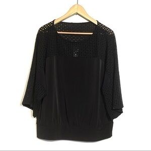 Chico’s Black Top Size 2 3/4 Sleeve Flowy Black Shirt Drape Blouse Flattering